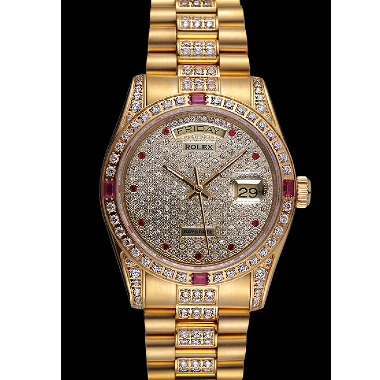 Aaa replica watch Swiss Yellow 621614 Rolex Gold-srl184 Day-Date Diamonds 0722